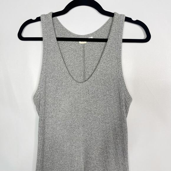 Gap Small S Gray Heather Marled Ribbed Tank Midi Dress Scoop Neck Racerback - Picture 3 of 9